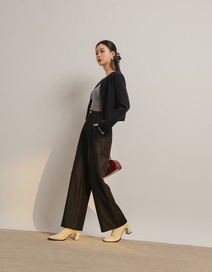 High Waisted Pleated Jeans Denim Wide Pants Culottes