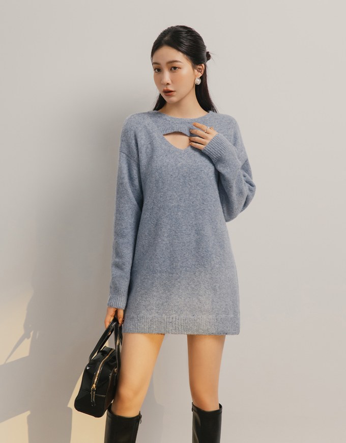 Relaxed Fit Hollow Knit Mini Dress