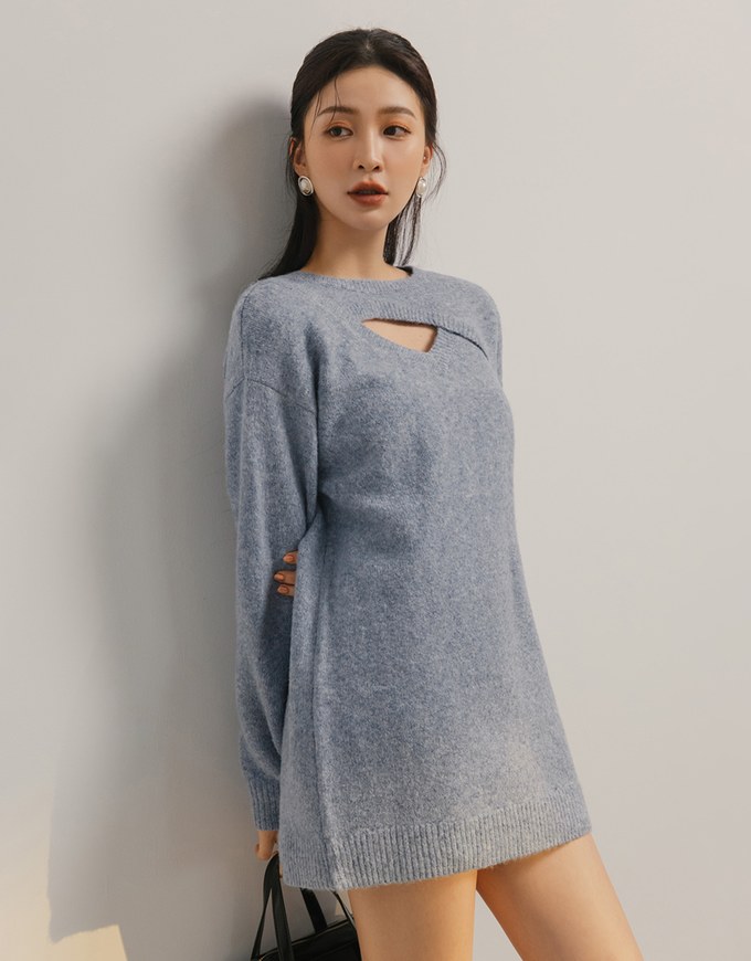 Relaxed Fit Hollow Knit Mini Dress