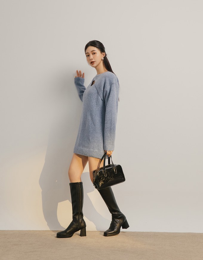 Relaxed Fit Hollow Knit Mini Dress