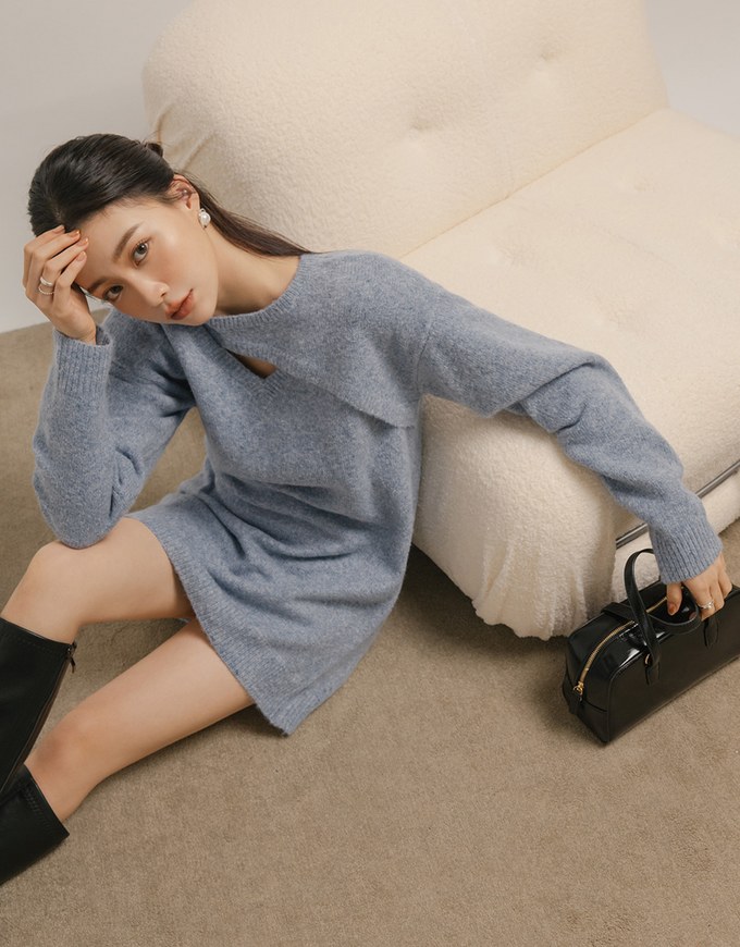 Relaxed Fit Hollow Knit Mini Dress