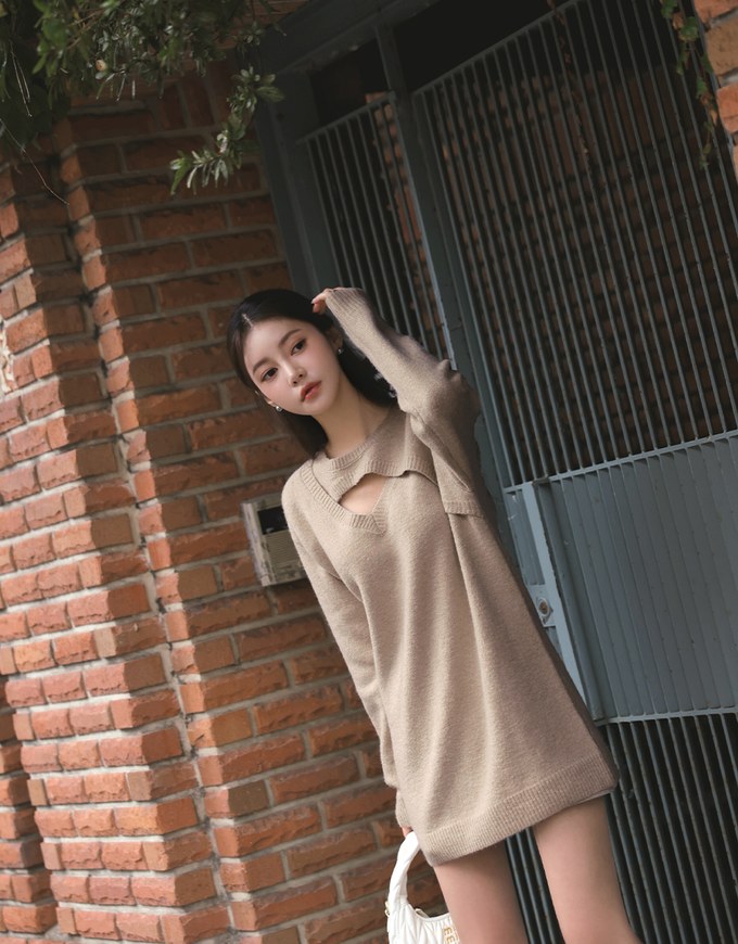 Relaxed Fit Hollow Knit Mini Dress