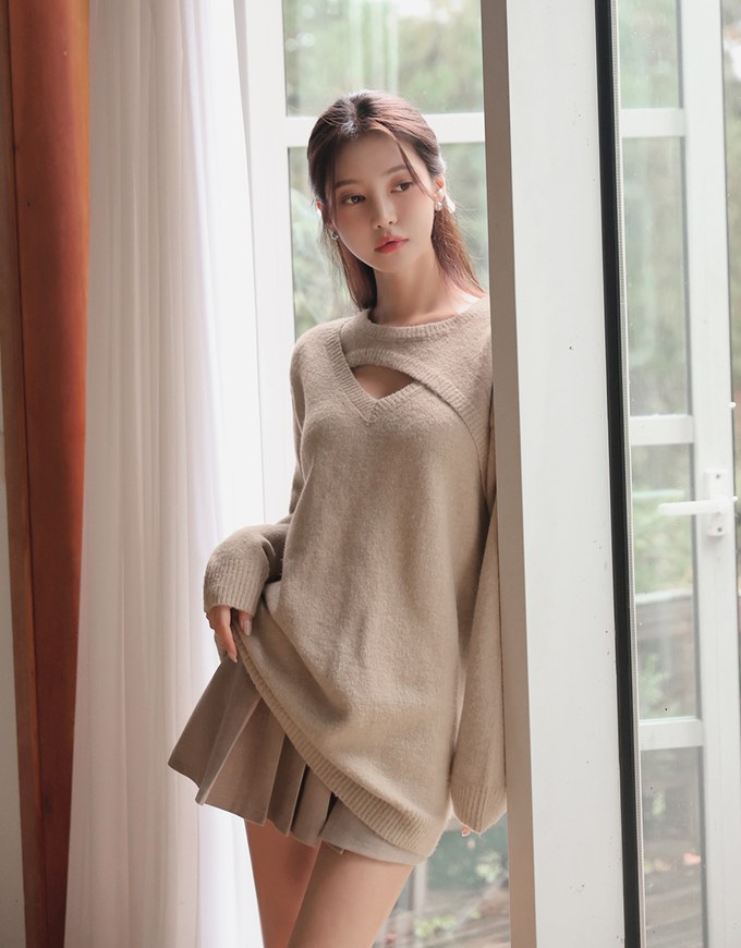 Relaxed Fit Hollow Knit Mini Dress