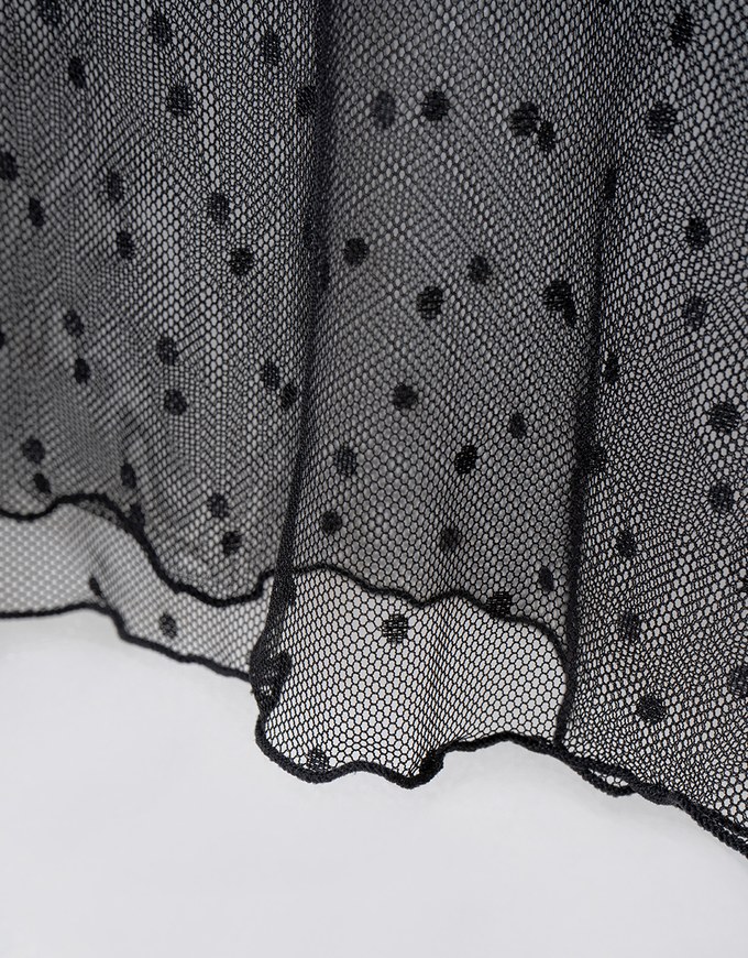 High Neck Polka Dot Sheer Ruffle Blouse