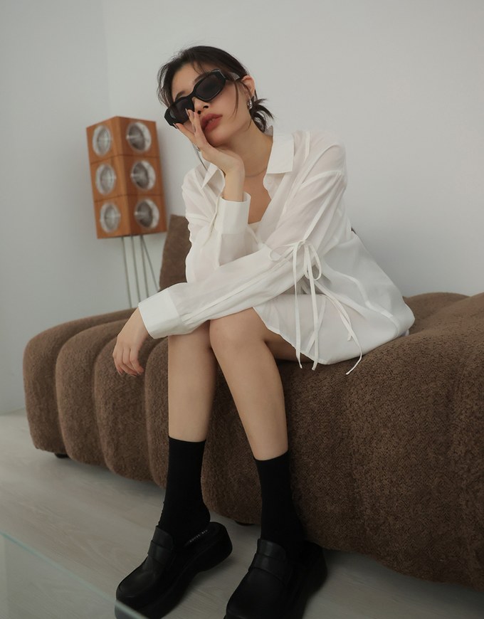 Lightly Sheer Bow Tie Blouse