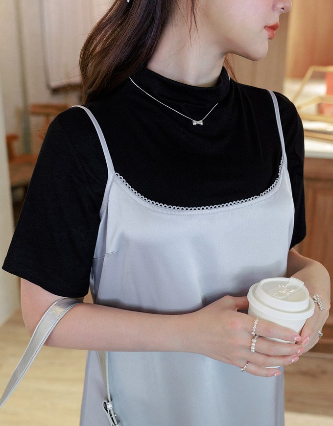 High Neck Smooth Short Sleeve Top