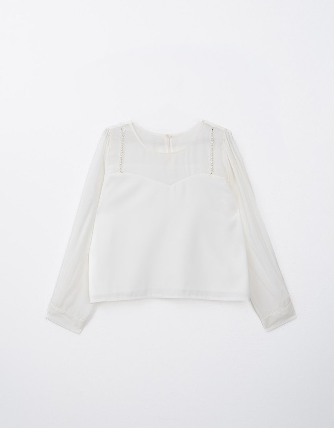 Pearl Embellished Sheer Chiffon Top