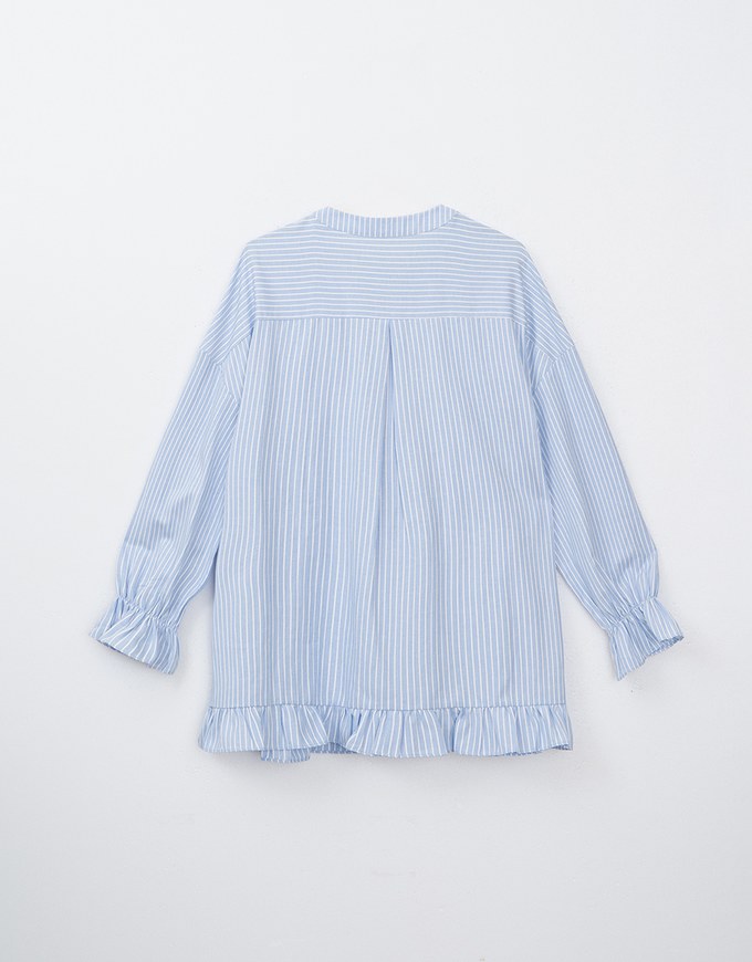 Striped Long Sleeve Blouse Shirt With Ruffle Hem