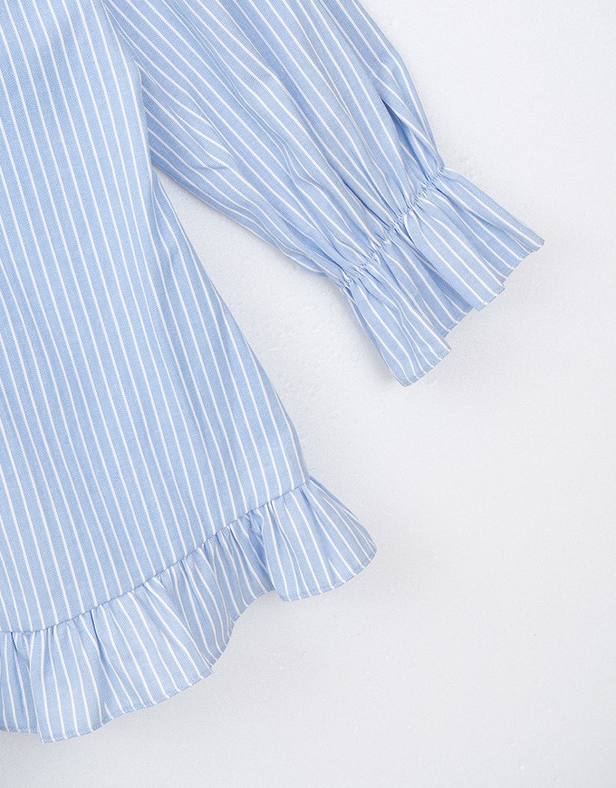 Striped Long Sleeve Blouse Shirt With Ruffle Hem