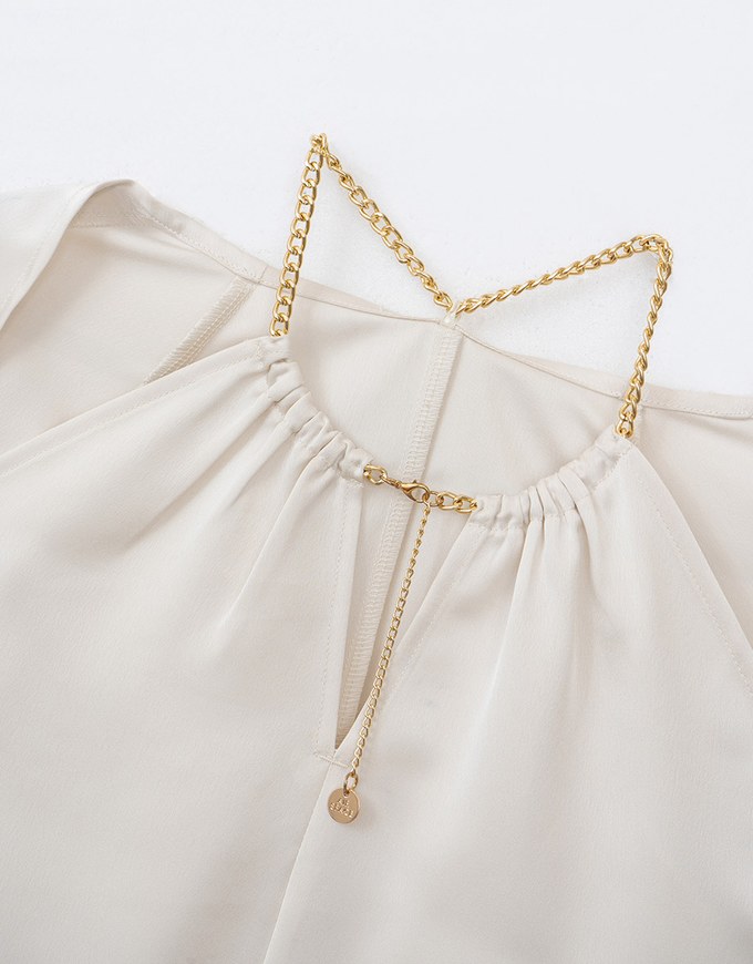 Halter Cutout Satin Top With Gold Chain Design