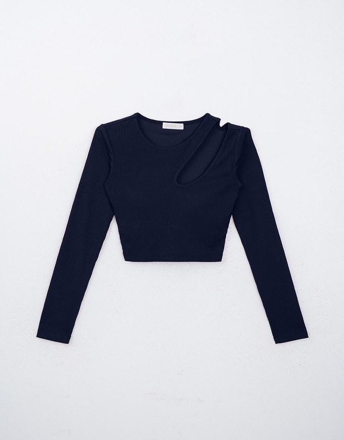 Cut Out Asymmetrical Neck Long Sleeve Ribbed Padded Top