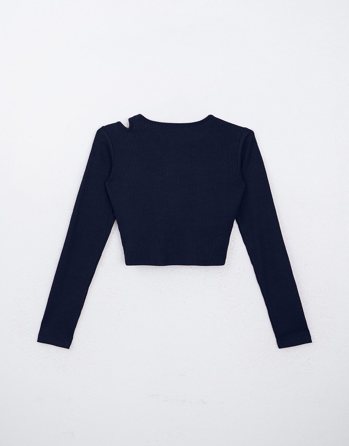 Cut Out Asymmetrical Neck Long Sleeve Ribbed Padded Top