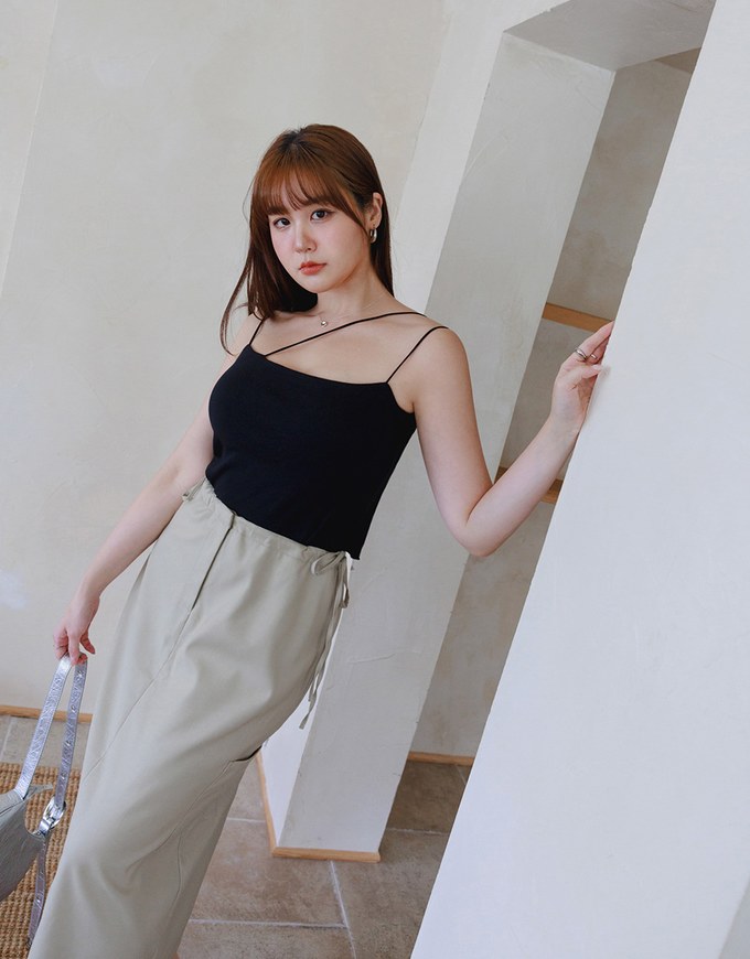 Side Strap Cargo Slit Straight Long Skirt