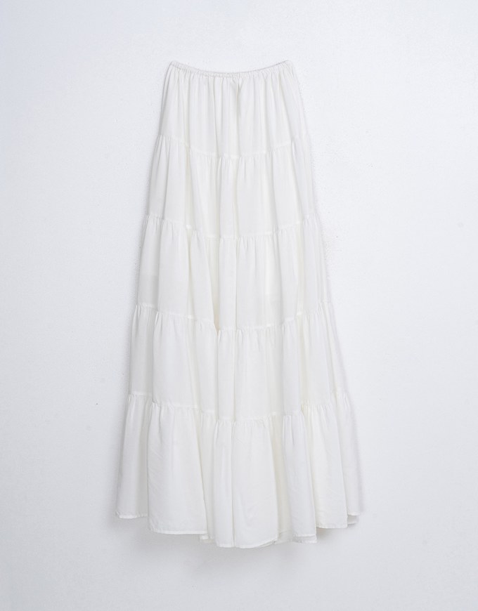 Textured Drawstring Tiered Long Skirt