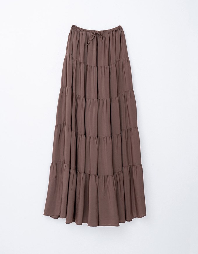 Maxi Long Skirt With Elastic Waistline And Drawstring Tiered & Textured Beach Style