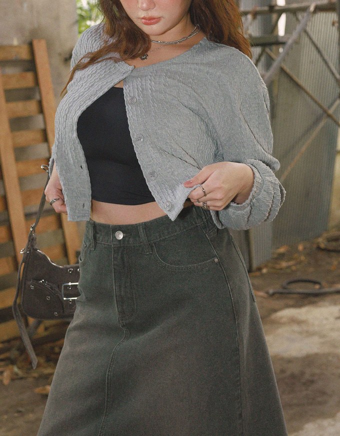 Vintage Distressed Frayed Jeans Denim Maxi Skirt