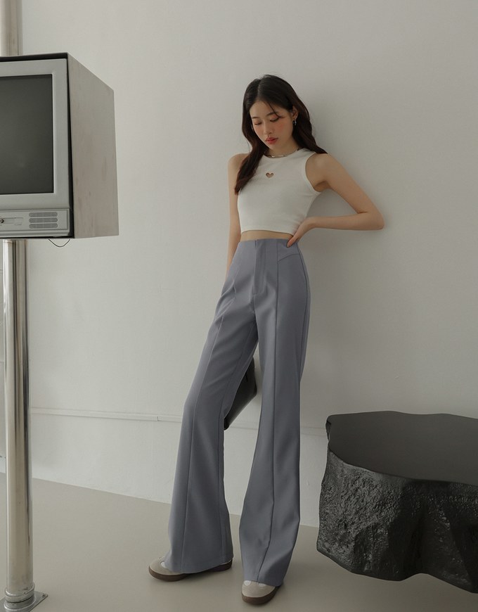 Regular Length High Waist Flared Trousers