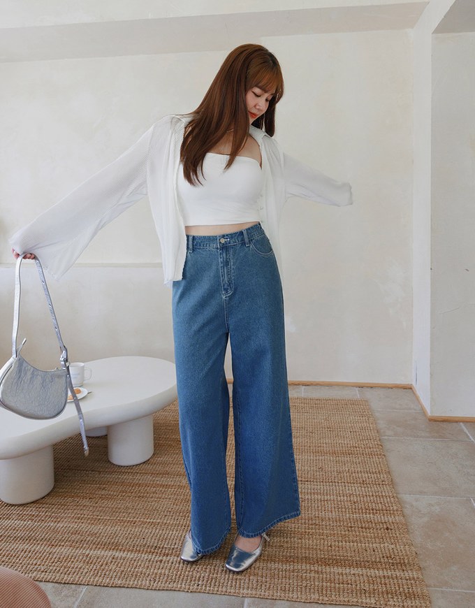 Heart Shape Pocket Jeans Denim Flared Trousers