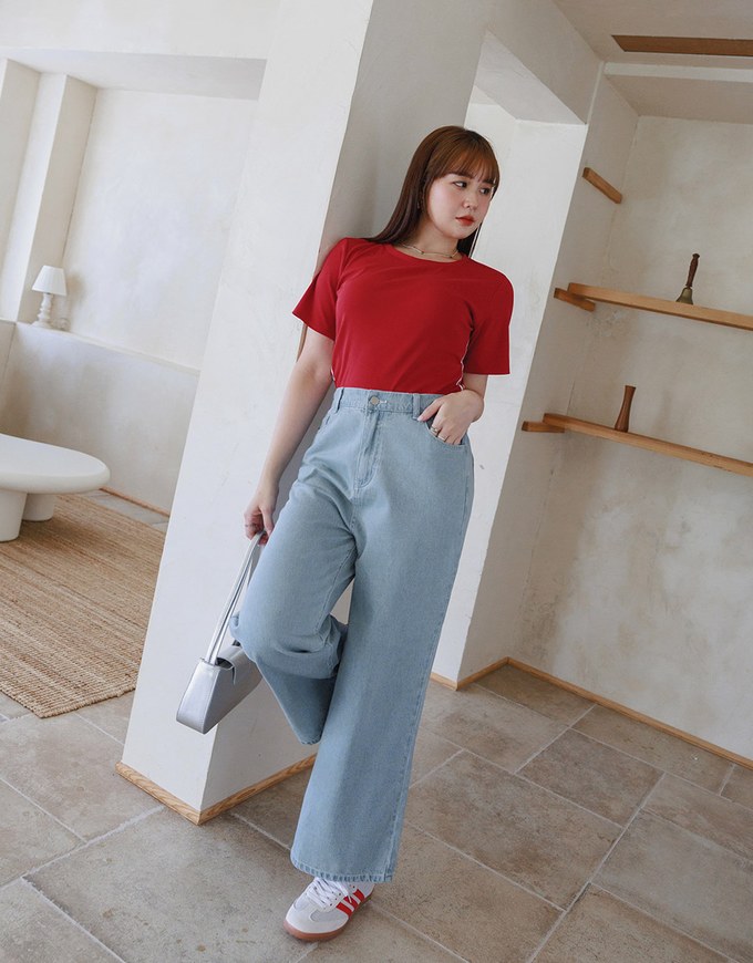 Heart Shape Pocket Jeans Denim Flared Trousers