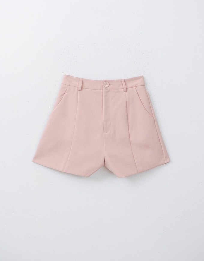 Textured Single Button Twill Shorts