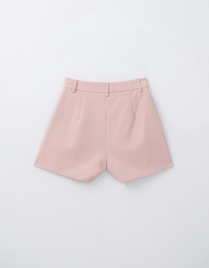 Textured Single Button Twill Shorts