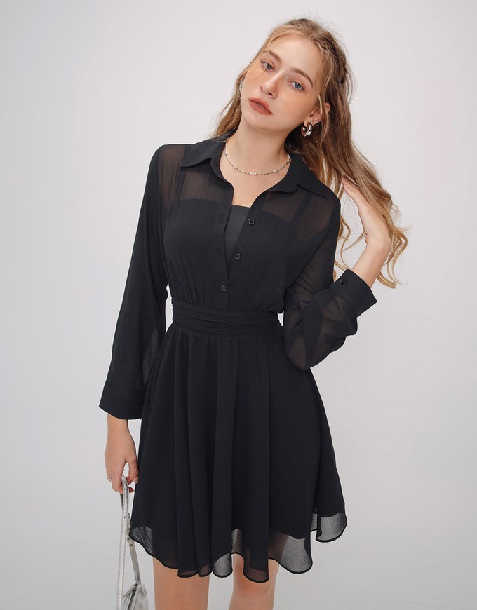 Sheer Chiffon Shirt Mini Dress