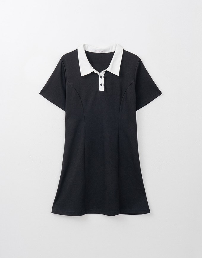 French Contrast Color Polo Mini Dress