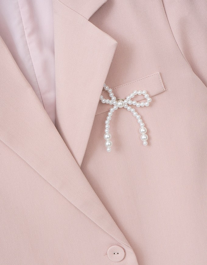 Pearl Bow Embellished Blazer Jacket (With Shoulder Pads)