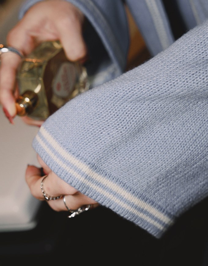 French Colorblock Collar Cardigan With Hook Buttons