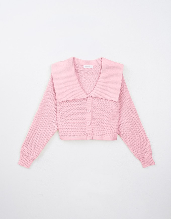 Sailor Collar Neck Button Up Knitted Jacket