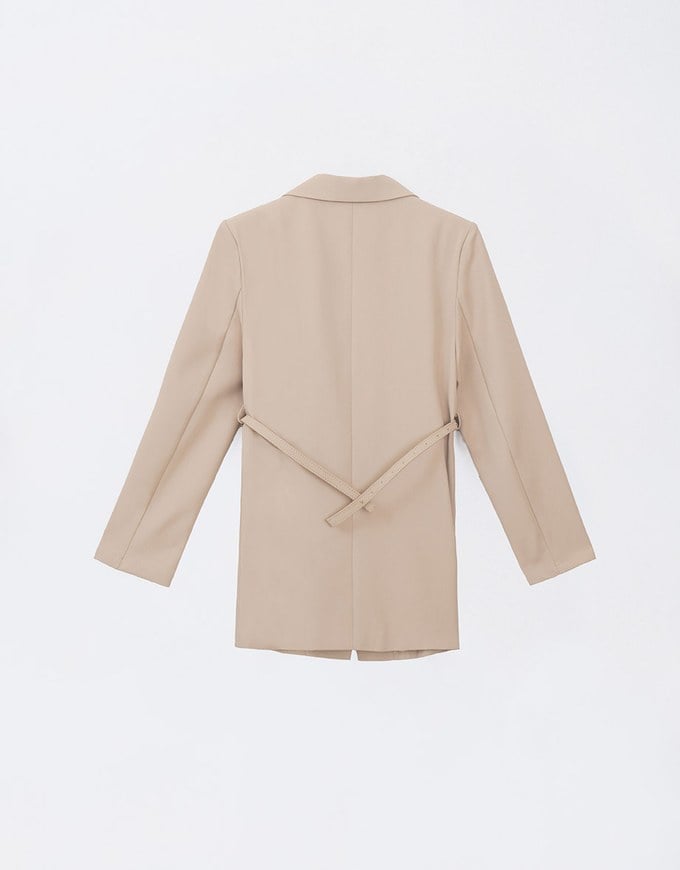 Long Sleeve Oversized Blazer (with Shoulder Pads and Detachable Belt)