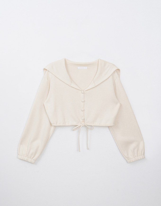 Sailor Collar Neck Drawstring Button Up Top