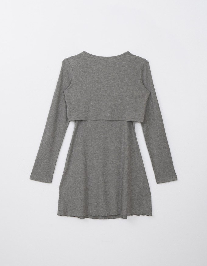 Ruffled Hem Mini Dress with Long Sleeve Cardigans Set Wear