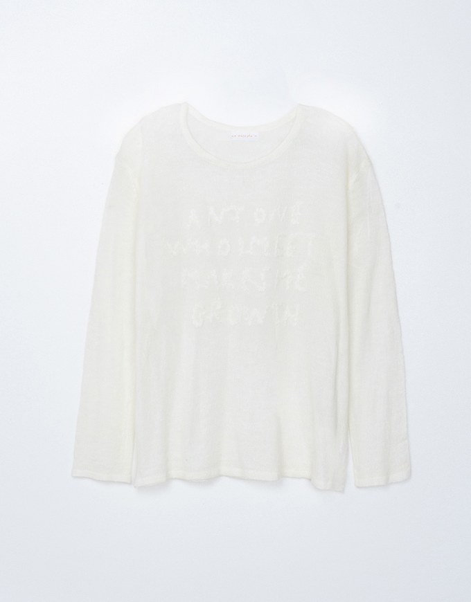 Sheer Letter Stitch Oversized Sweater Knit Top