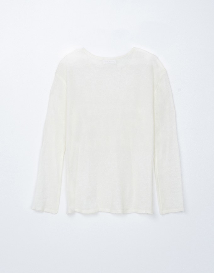 Sheer Letter Stitch Oversized Sweater Knit Top