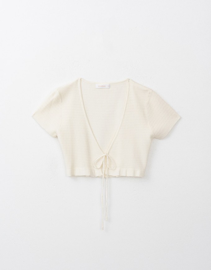 Ribbed Tie Front Cropped Knit Top