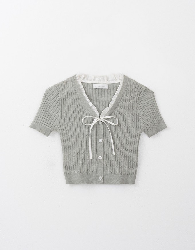 Lace Trim Knit Top With Ribbon Bow