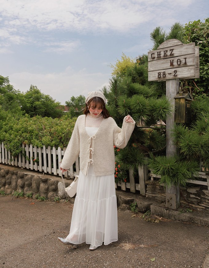 2 Way Long Sleeve Knit Cardigan with Bow Design