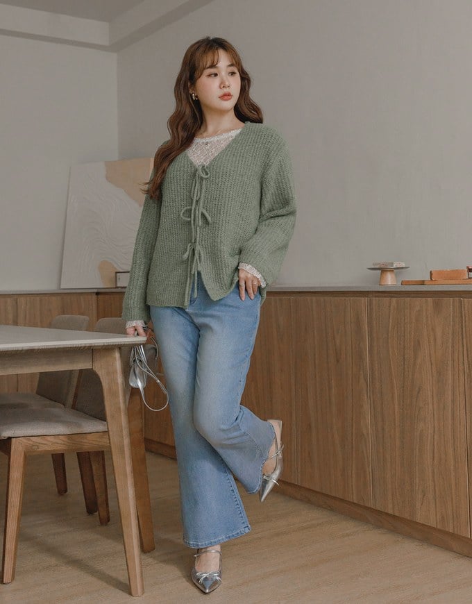 2 Way Long Sleeve Knit Cardigan with Bow Design