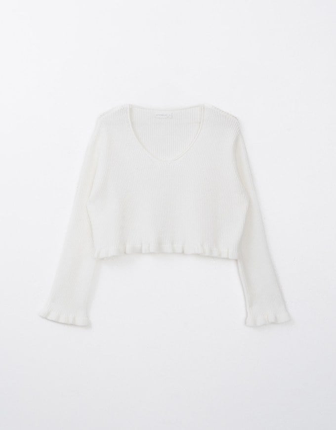 Ruffle Trim Rib Knit Top