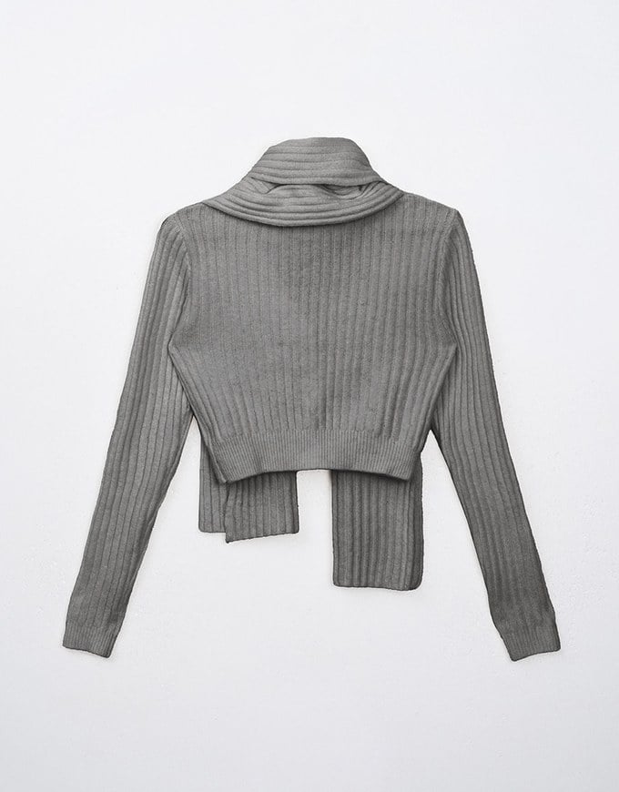 Ribbed Knit Button Front Cropped Top (With Scarf)