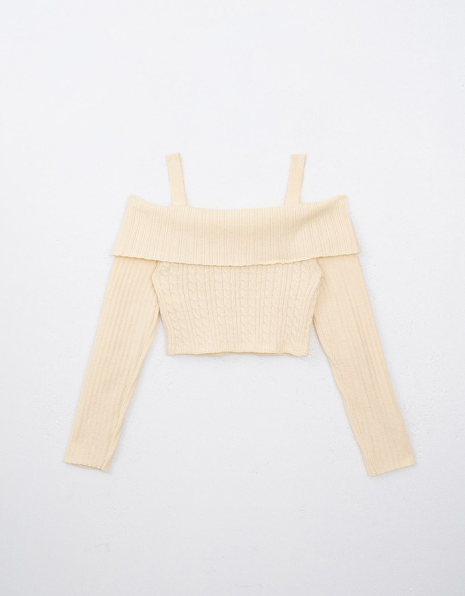 Cut Out Shoulder Cable Knit Top