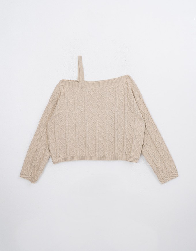 Asymmetric One Shoulder Loose Cable Knitted Sweater