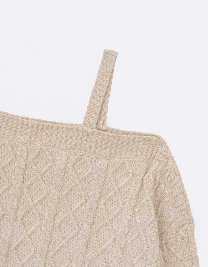 Asymmetric One Shoulder Loose Cable Knitted Sweater