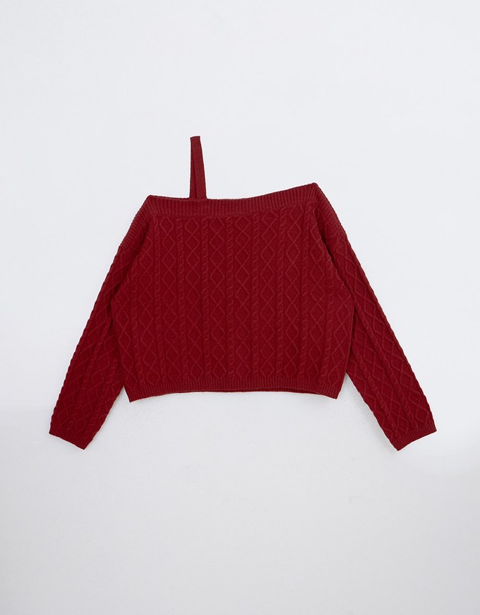 Asymmetric One Shoulder Loose Cable Knitted Sweater