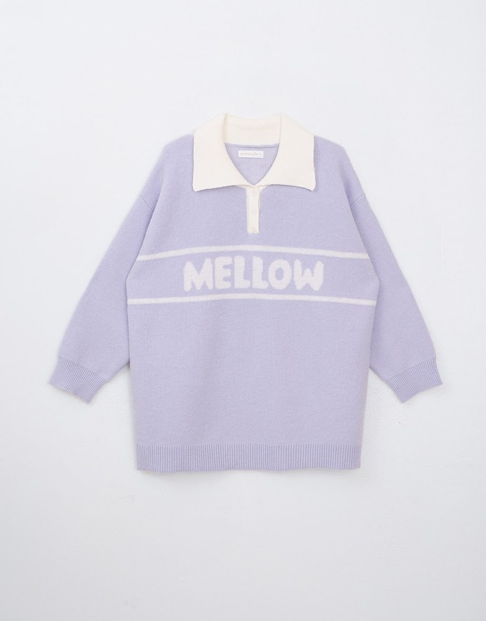 Mellow Letter Embroidered Knit Polo Top