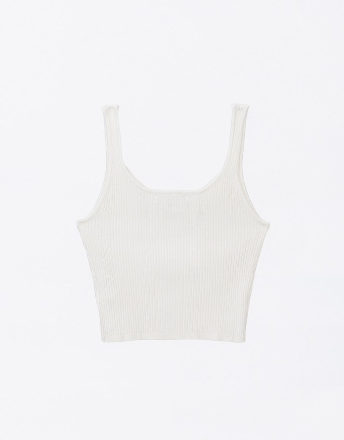 Basic V Neck Cropped Knitted Tank Top