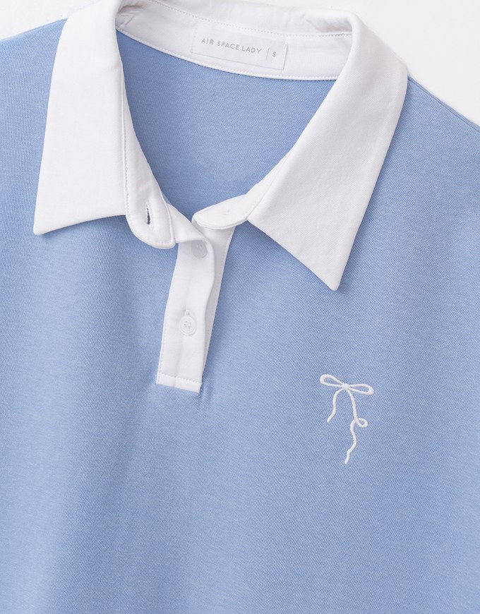 Long Sleeve Polo Top with Bow Embroidered