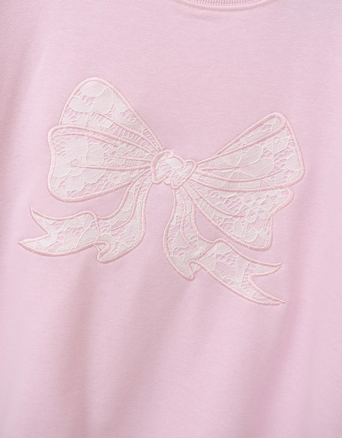 Lace Bow Embroidered Cotton Sweatshirt