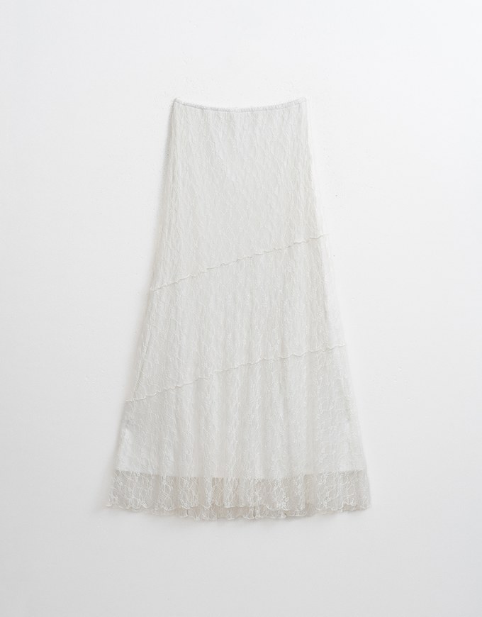 Elegant Sheer Asymmetrical Lace Maxi Skirt